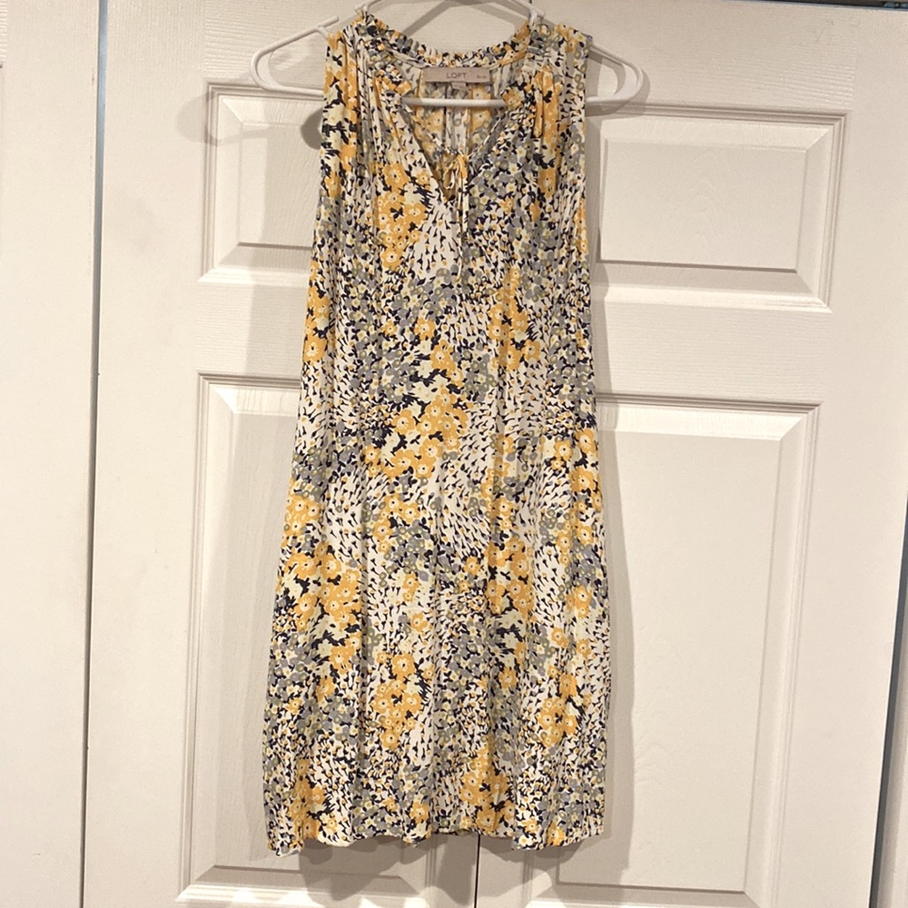LOFT summer sundress with pockets, yellow and blue floral, size S petite